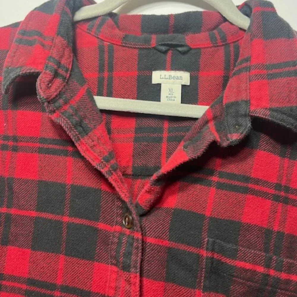 L.L. Bean Men's‎ Red Black Plaid Flannel 100% Organic Cotton Button Shirt Sz XL